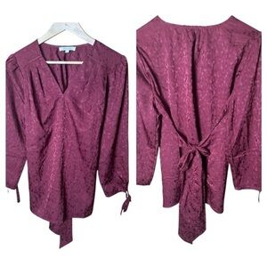 New Monday Fun 3/4 Sleeve V Neck Top Burgundy Wine Large NWOT